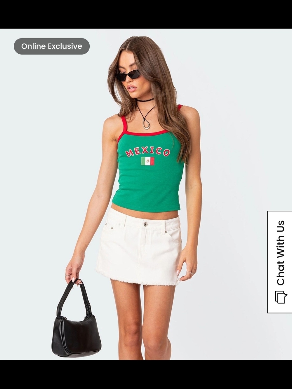 Edikted Green Ribbed Tank with Red Trim and Mexico Graphic